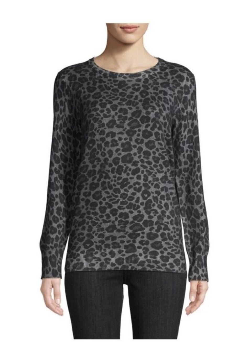 Equipment Black Gray Leopard Print Cotton Cashmere Crewneck Sweater Size XS